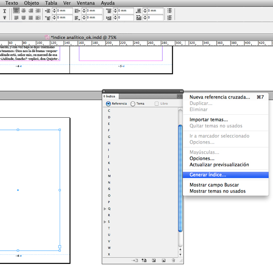 Crear índice analítico o onomástico en Adobe Indesign